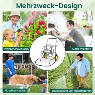 Costway  Μεταλλικό Καρότσι για Λάστιχο Κήπου – Ασημί, 70μ Χωρητικότ...