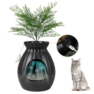 Costway Έξυπνη Αυτοκαθαριζόμενη Τουαλέτα Γάτας με Φυτό 63L Μαύρο PV...