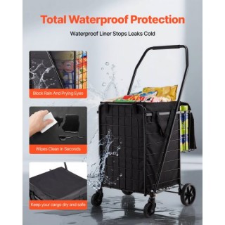 VEVOR Πτυσσόμενο Καροτσάκι Αγορών με Διπλά Καλάθια, Αδιάβροχη Επένδ...