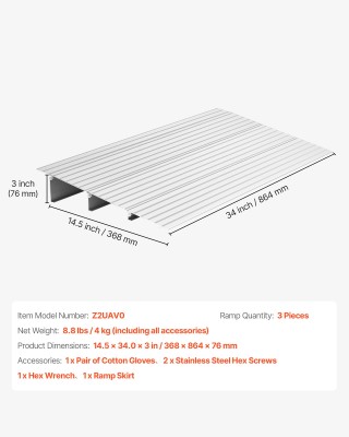 VEVOR Ράμπα Κατωφλίου Αλουμινίου, Ύψος 87mm, Φόρτωση 363kg, Κατάλλη...