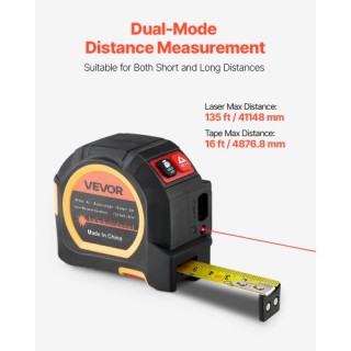 VEVOR Μετρητική Ταινία 2-σε-1 με Laser, 41 μέτρα Επαναφορτιζόμενη Λ...