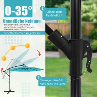 Costway Ομπρέλα Κήπου με 40 Ηλιακά LED & Μανιβέλα, Τυρκουάζ NP11556TU