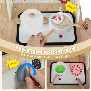 Costway Παιδική Ξύλινη Κουζίνα με Λειτουργικό Νεροχύτη & Βρύση - Γω...