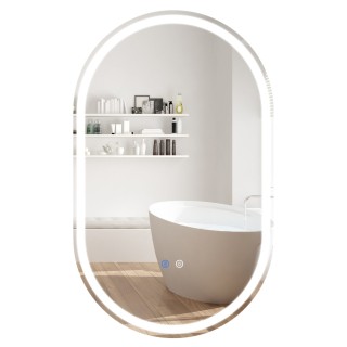 Costway Φωτιζόμενος Οβάλ Καθρέφτης Μπάνιου Τοίχου 90 x 55 εκ. με Αν...