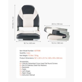 VEVOR Κάθισμα Βάρκας Υψηλής Πλάτης Μαύρο & Γκρι ZDCZYGKB2JHHOSF4P001V0