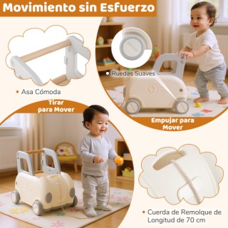 Costway Λευκή Παιδική Περπατούρα με Κιβώτιο Παιχνιδιών, Λαβή, Σχοιν...