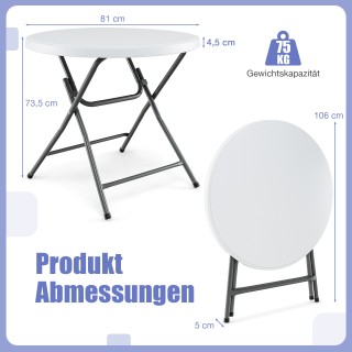 Costway  Στρογγυλό Πτυσσόμενο Τραπέζι (81cm) Μεταλλικά Πόδια & Αντι...