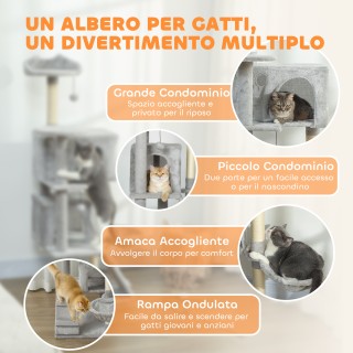 PawHut Υψηλό Δέντρο Αναρρίχησης για Γάτες 140 εκ. με 2 Σπιτάκια, Αι...