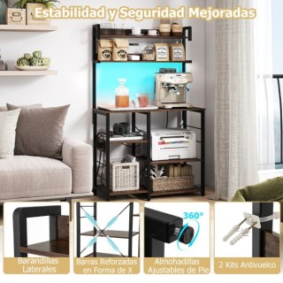 Costway Πενταώροφη Καφέ Κουζίνα με Ράφια και Ενσωματωμένη Πρίζα KC5...