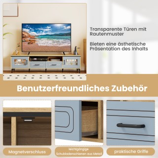 Costway Μπλε Μπαμπού Lowboard TV Schrank με 2 Συρτάρια & 2 Πόρτες γ...