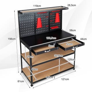 Costway  Πάγκος εργασίας με πίνακα εργαλείων, συρτάρια, ράφια και 2...