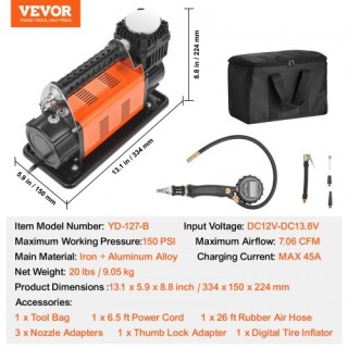 Φορητός Αεροσυμπιεστής Αυτοκινήτου VEVOR 12V 150PSI ZXLTCQJDG6CF70... Φορητός Αεροσυμπιεστής Αυτοκινήτου VEVOR 12V 150PSI ZXLTCQJDG6CF70...