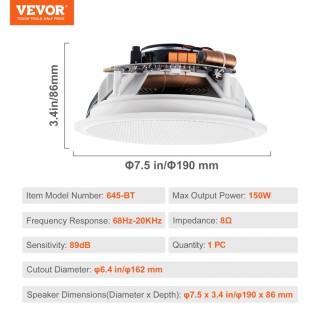 Ηχείο Οροφής Bluetooth 6.5 150W VEVOR DPXDYSQ65YCYY8WDGV2 Ηχείο Οροφής Bluetooth 6.5 150W VEVOR DPXDYSQ65YCYY8WDGV2