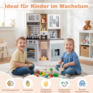 Costway Παιδική Ξύλινη Κουζίνα Παιχνίδι με Φως, Ήχο, Εστία, Νεροχύτ...