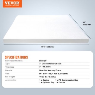 VEVOR Επίστρωμα Στρώματος Memory Foam Αποσπώμενο & Πλενόμενο Queen... VEVOR Επίστρωμα Στρώματος Memory Foam Αποσπώμενο & Πλενόμενο Queen...