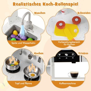 Costway Παιδική Κουζίνα με Ρεαλιστικούς Ήχους & Φώτα Ξύλινο Σετ Μαγ...