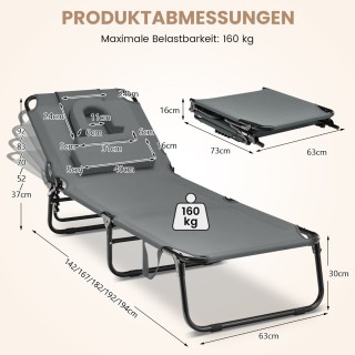 Costway  Πτυσσόμενη Ξαπλώστρα Παραλίας με Ρυθμιζόμενη Πλάτη και Αφα...