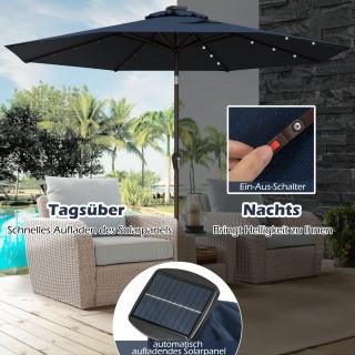 Ηλιακή Ομπρέλα Εξωτερικού Χώρου με LED Φωτισμό και Ρυθμιζόμενη Κλίσ...