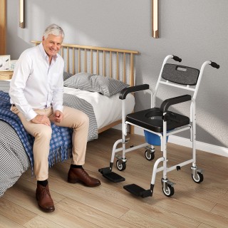 Αναπηρικό Καροτσάκι με Αδιάβροχη Τουαλέτα 4 σε 1 με Ανακλινόμενα Υπ... Αναπηρικό Καροτσάκι με Αδιάβροχη Τουαλέτα 4 σε 1 με Ανακλινόμενα Υπ...