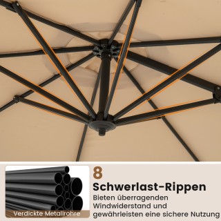 Costway Μεγάλος Μπεζ Περιστρεφόμενος Κρεμαστός Κήπος Ομπρέλα με Μαν...