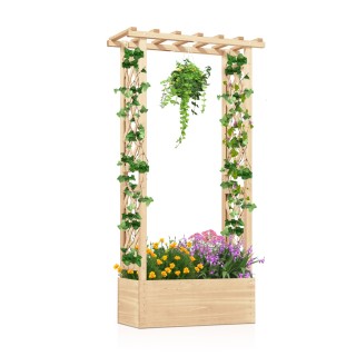 Costway Ξύλινη υπερυψωμένη ζαρντινιέρα ελεύθερης τοποθέτησης με πέρ...