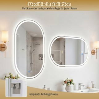 Costway Φωτιζόμενος Οβάλ Καθρέφτης Μπάνιου Τοίχου 90 x 55 εκ. με Αν...