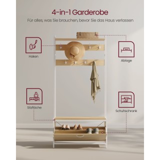 VASAGLE Καλόγερος με Ντουλάπι Παπουτσιών, Δρύς Λευκό HSR405W09&nbsp