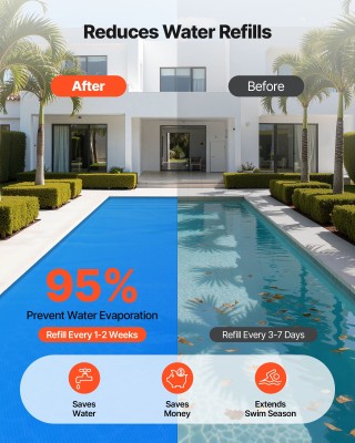 VEVOR Μπλε Ηλιακή Κάλυψη Πισίνας 10.97 x 5.49m με Φυσαλίδες για Θέρ...