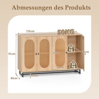Costway Μπουφές Sideboard με 4 Πόρτες από Rattan και Ρυθμιζόμενα Ρά...