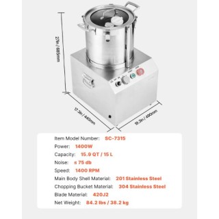 VEVOR  15L Ανοξείδωτος Επεξεργαστής Τροφίμων & Κόφτης Λαχανικών  SY...
