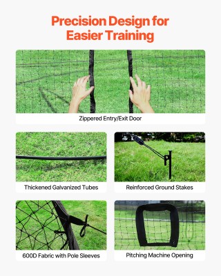 VEVOR Φορητό Κλουβί Μπέιζμπολ με Δίχτυ HDPE & Άνοιγμα Μηχανής Πίτχι...