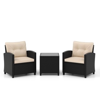 Costway Σετ 3 Τεμαχίων Εξωτερικού Χώρου από Ρατάν με Άνετες Καρέκλε...