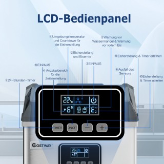 Costway Ασημένια Μηχανή Παραγωγής Πάγου 18kg/24h με Χρονοδιακόπτη &...