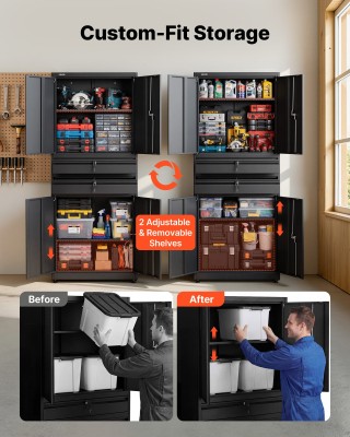 VEVOR Μεταλλική Ντουλάπα Αποθήκευσης με Ρυθμιζόμενα Ράφια, 2 Συρτάρ...