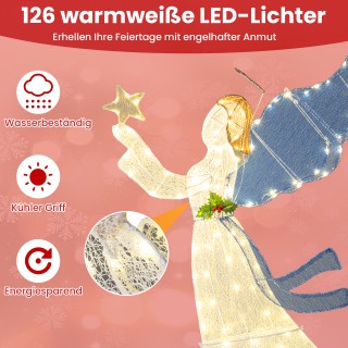 Costway 3D Φωτιζόμενος Χριστουγεννιάτικος Άγγελος 152 εκ. με Φτερά ...