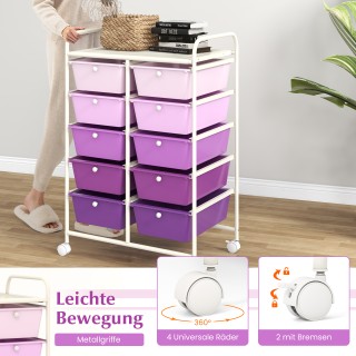 Costway Καρότσι με 10 Στοιβαζόμενα Συρτάρια για Μπάνιο - Μωβ JV11073PU