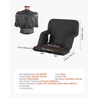 VEVOR Πτυσσόμενο Κάθισμα Σταδίου με Ρυθμιζόμενη Γωνία, Μαξιλάρι 69.... VEVOR Πτυσσόμενο Κάθισμα Σταδίου με Ρυθμιζόμενη Γωνία, Μαξιλάρι 69....