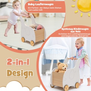 Costway Ξύλινος Περπατούρα Ελέφαντας 2 σε 1 με Μεγάλο Κουτί Παιχνιδ...