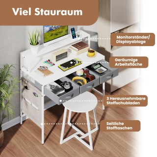 Costway Γραφείο Υπολογιστή Λευκό με Ενσωματωμένες Πρίζες και Σετ Μα...