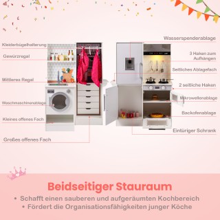 Costway Διπλής Όψης Παιδική Κουζίνα Ξύλινο Σετ Παιχνιδιού με Νεροχύ...