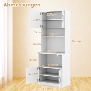 Costway  Λευκή Κουζίνα Vitrine με 4 Πόρτες και Ενσωματωμένες Πρίζες...