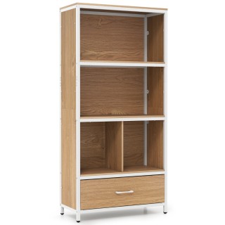 Costway 4όροφη Βιβλιοθήκη με Ανοιχτά Ράφια και Υφασμάτινο Συρτάρι, ...