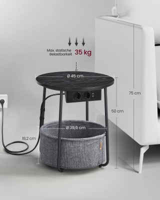 Τραπέζι VASAGLE με Φόρτιση, Μαύρο-Γκρι LET228B02 Τραπέζι VASAGLE με Φόρτιση, Μαύρο-Γκρι LET228B02