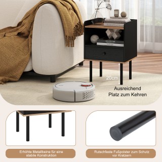 Costway Μοντέρνο Κομοδίνο με Συρτάρι και Ανοιχτό Ράφι, Μαύρο με Μετ...