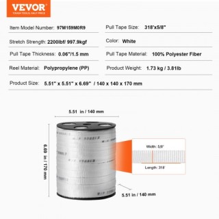 VEVOR Πολυεστερική Ταινία Έλξης 5/8 x 318, Αντοχή 2200 lbf, Λευκή ... VEVOR Πολυεστερική Ταινία Έλξης 5/8 x 318, Αντοχή 2200 lbf, Λευκή ...