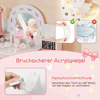 Costway Παιδικό Τραπεζάκι Μακιγιάζ 104 x 39 x 86 cm με Φωτισμό και ...