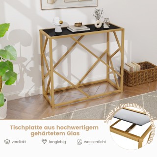 Costway Κονσόλα 80 εκ. με Σκληρυμένο Γυαλί & Χρυσό Σκελετό Μαύρο Τ... Costway Κονσόλα 80 εκ. με Σκληρυμένο Γυαλί & Χρυσό Σκελετό Μαύρο Τ...