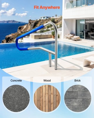 VEVOR Ανοξείδωτο Βαρέως Τύπου Χειρολισθήρα Πισίνας με Αντιολισθητικ...