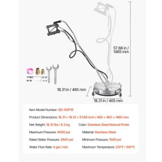 VEVOR Πλυστικό Επιφανειών 18 με Ρόδες και Διπλή Λαβή έως 4000 PSI G...