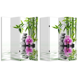 BAKAJI  Παραβάν 4 Πάνελ Εκτύπωση Μπρος-Πίσω Πέτρες και Ορχιδέα ΖΕΝ ...